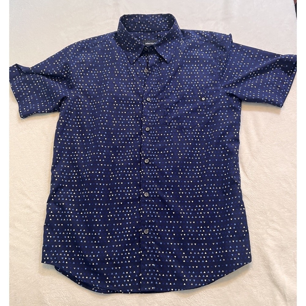 Marmot Shirt Mens Medium Blue Triangle Sleeve Button up Outdoors Lightweight - Picture 1 of 4